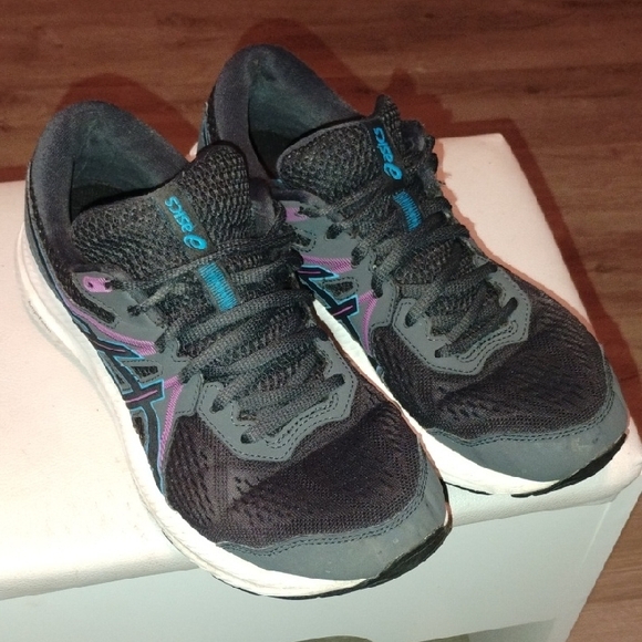 Asics Shoes - Asics Women's Black Gray Purple Athletic Shoes with Blue Accents